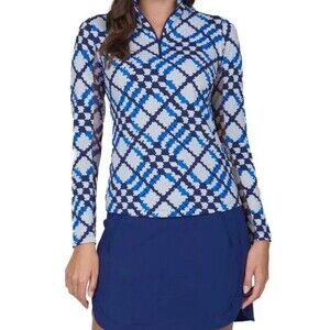 IBKUL Sonika Blue Navy Long Sleeve Mock Golf Shirt Ladies Small Sun Shirt NWT